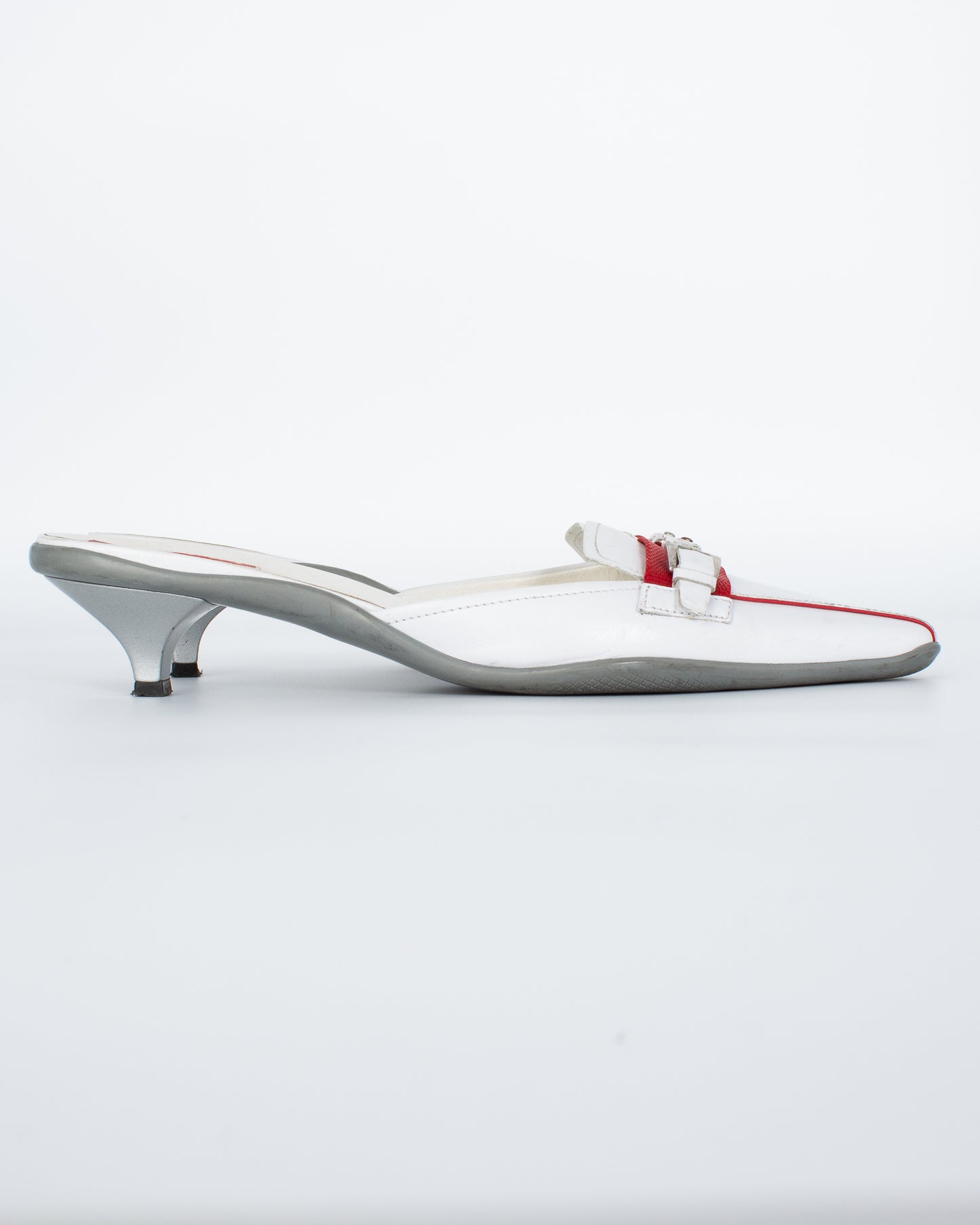 Prada Linea Rossa White Mules