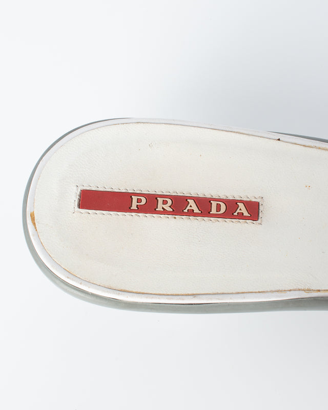 Prada Linea Rossa White Mules