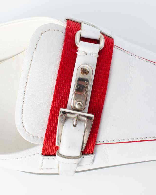 Prada Linea Rossa White Mules