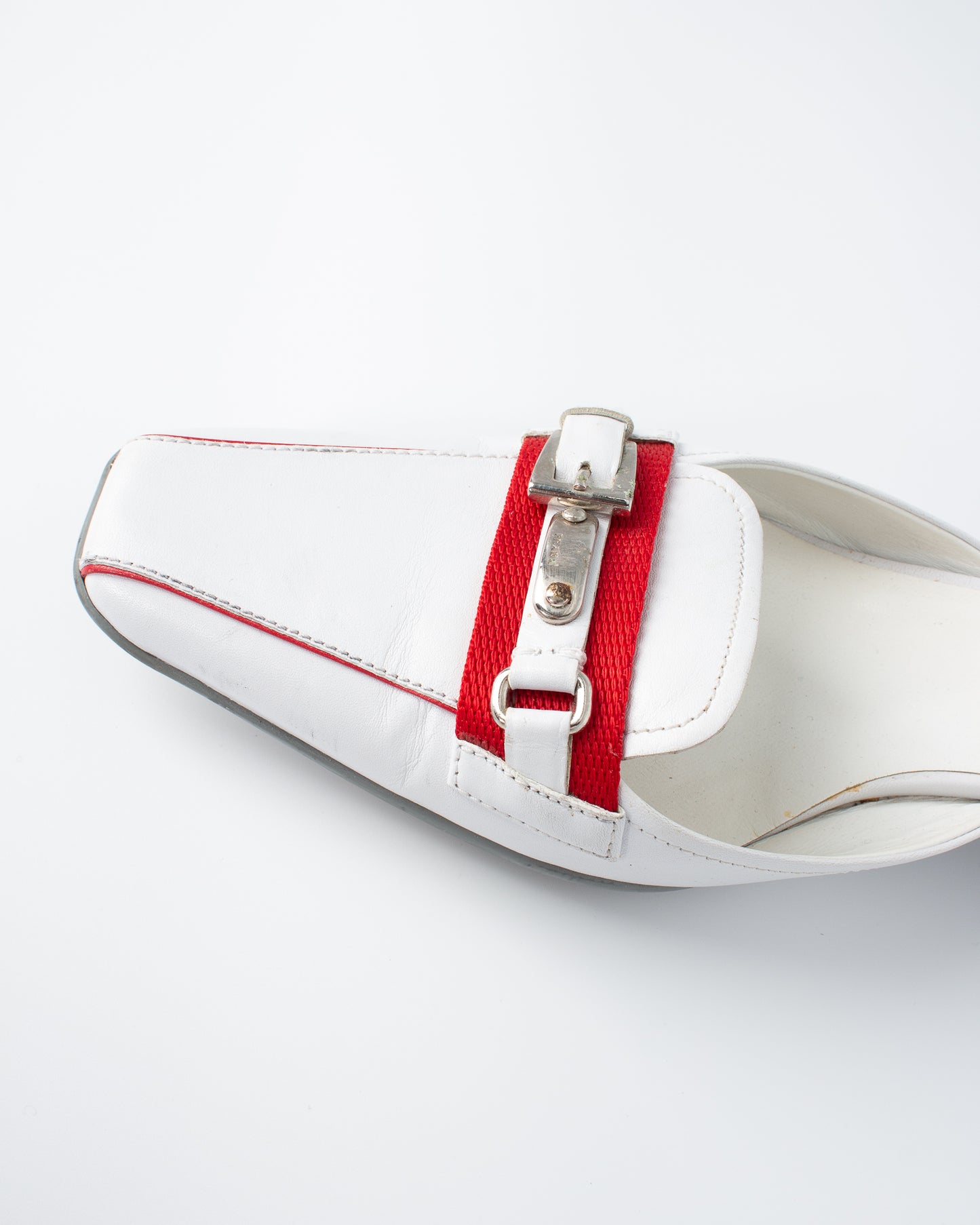 Prada Linea Rossa White Mules