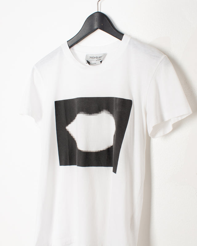 YSL White Cotton Printed Tee