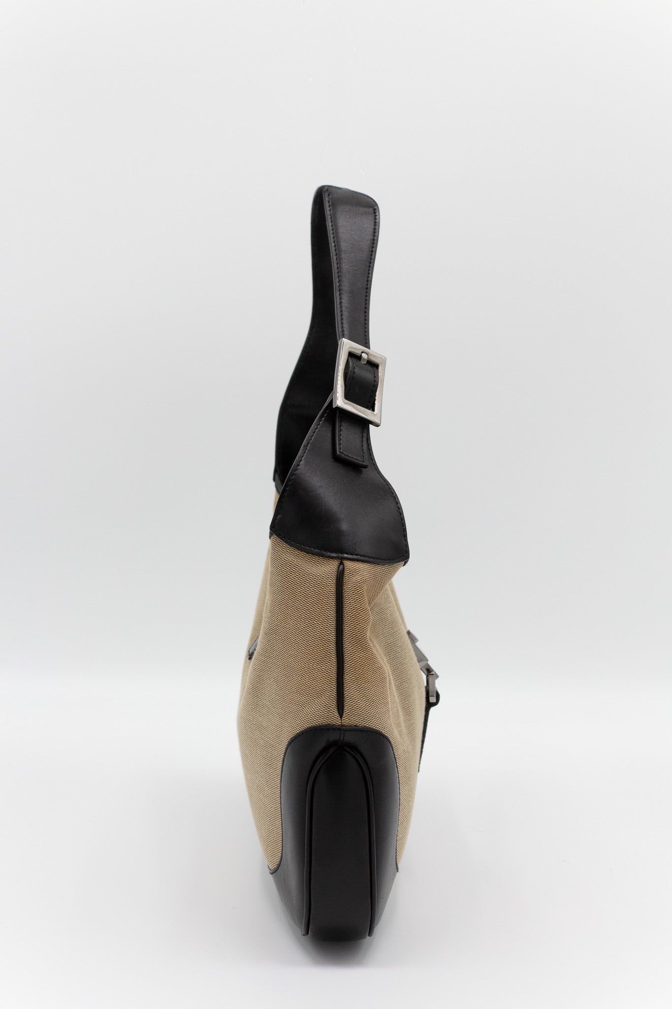 Gucci Jackie in Beige Canvas and Black Leather