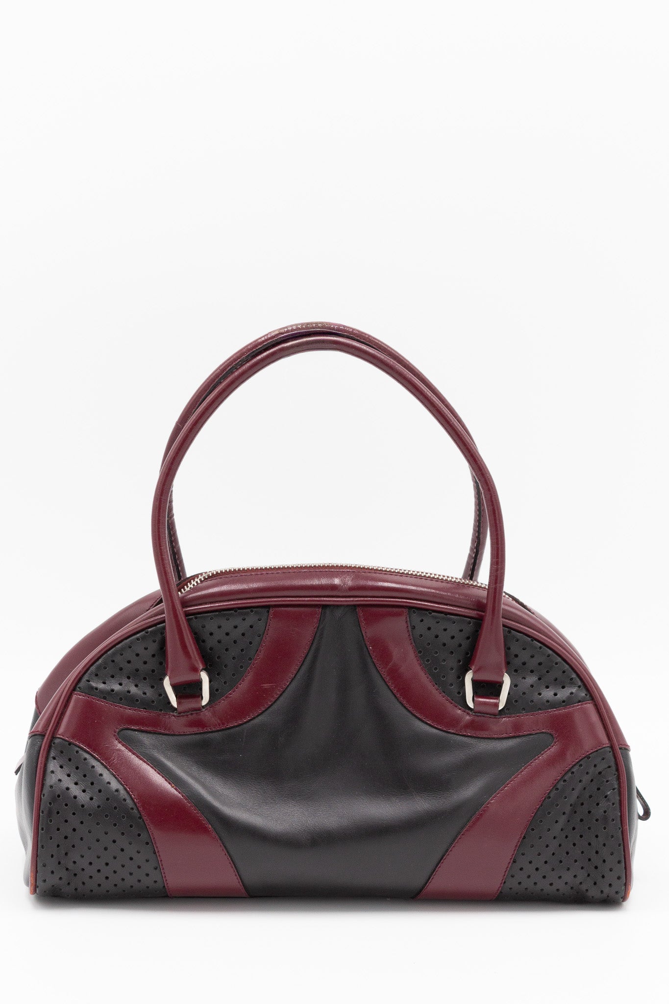 Borsa bowling Prada in pelle nera e bordeaux