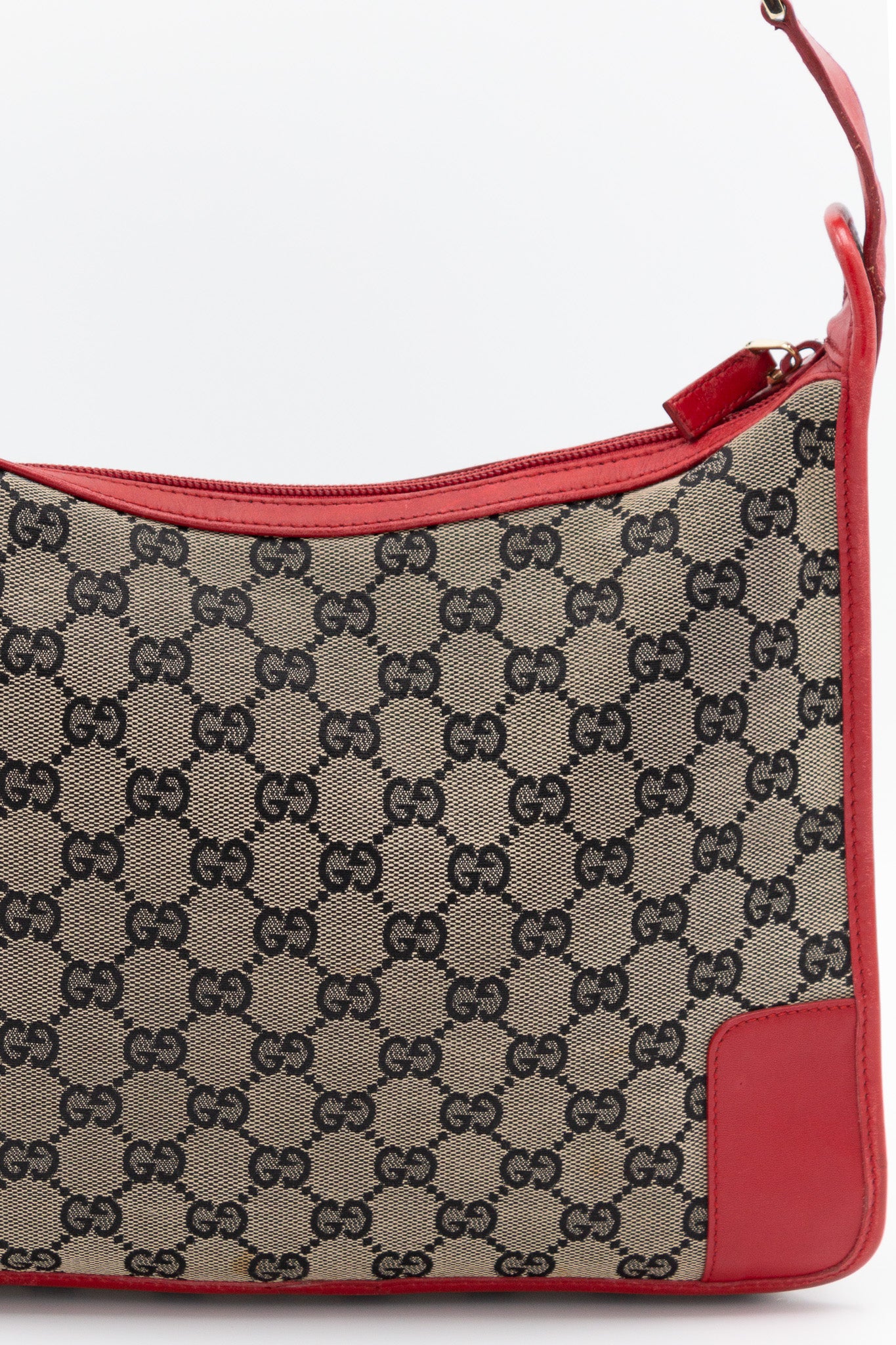 Gucci GG Canvas Red Leather Shoulder Bag