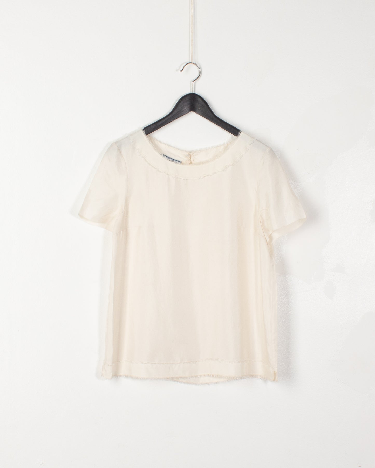 Prada Off White Distressed Hems Silk Top