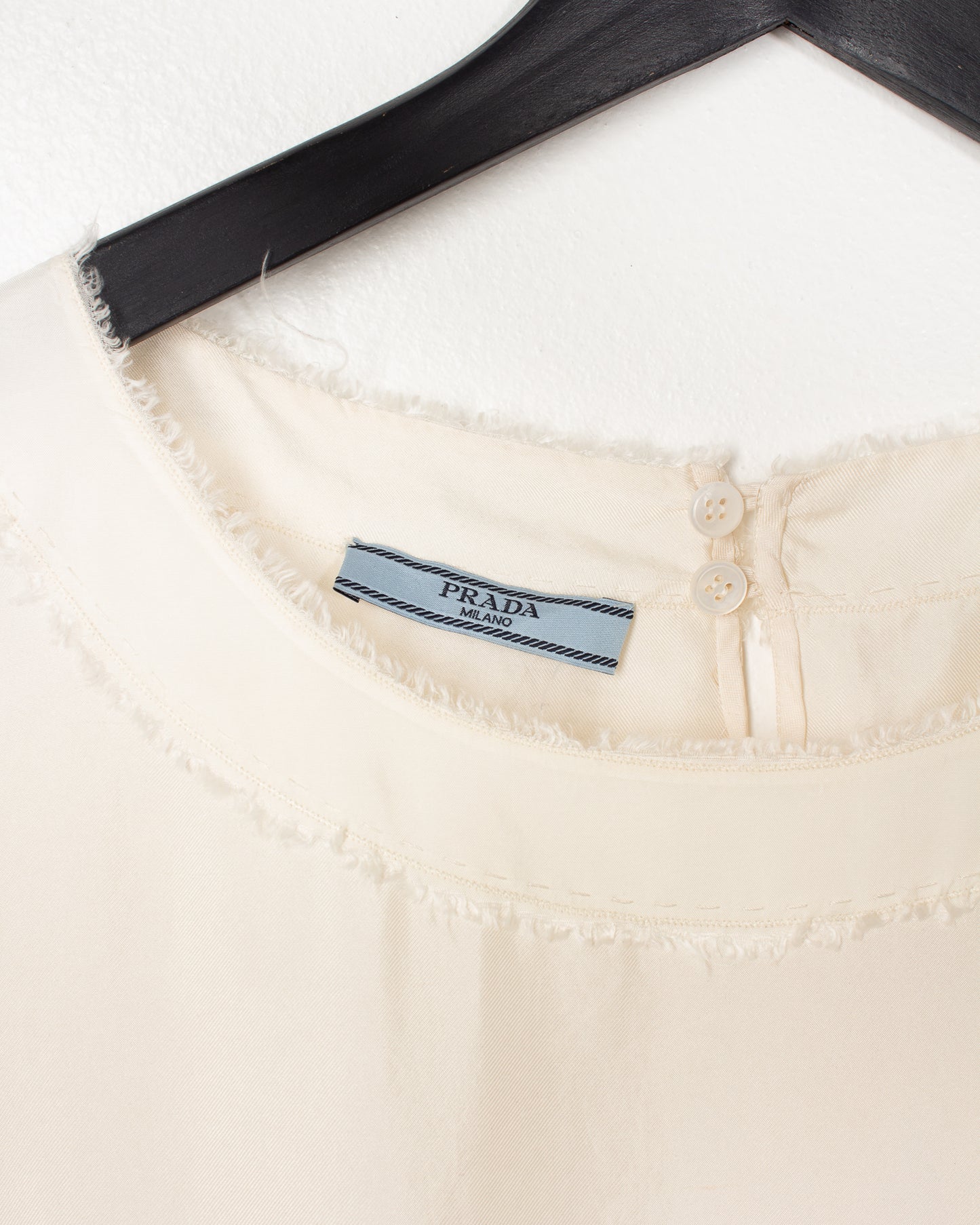 Prada Off White Distressed Hems Silk Top