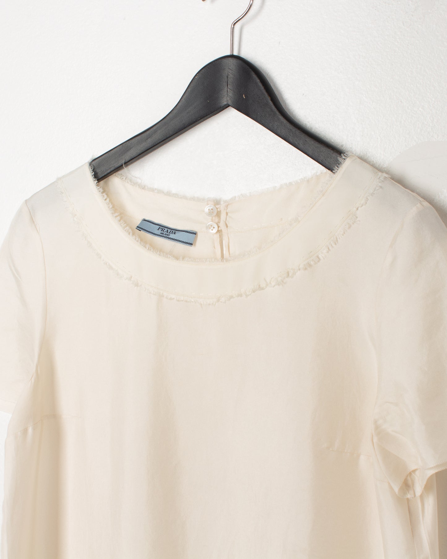 Prada Off White Distressed Hems Silk Top