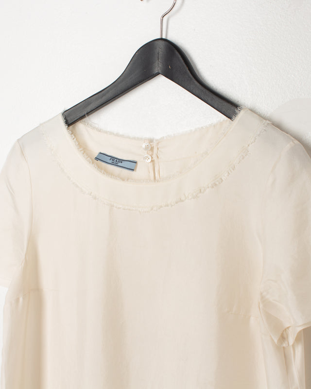 Prada Off White Distressed Hems Silk Top