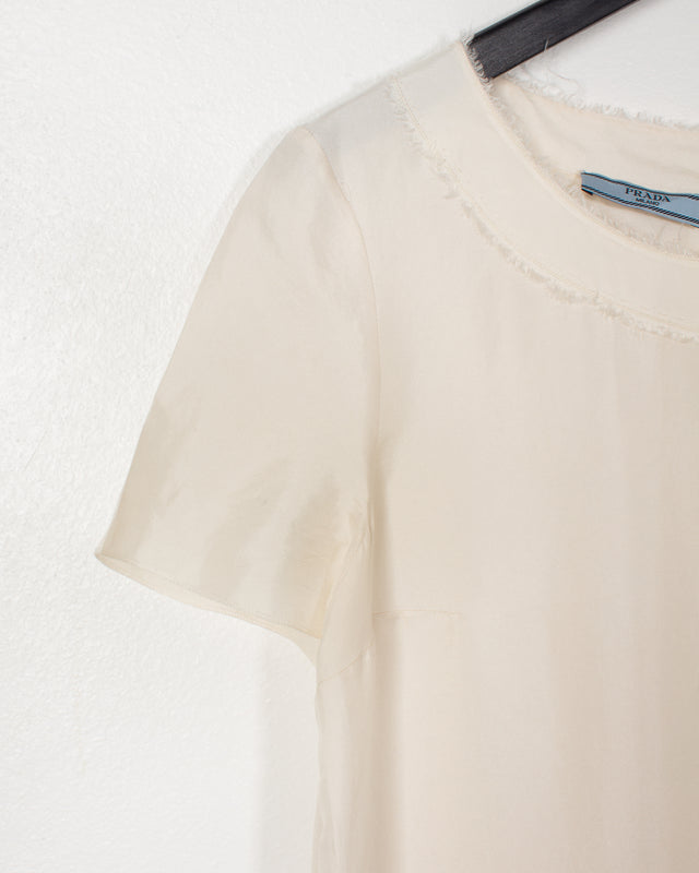 Prada Off White Distressed Hems Silk Top