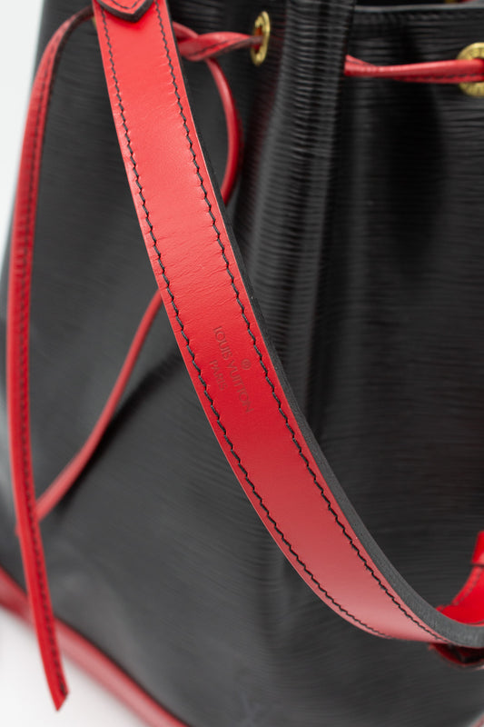 Louis Vuitton Noé Black and Red Epi Leather Bucket Bag