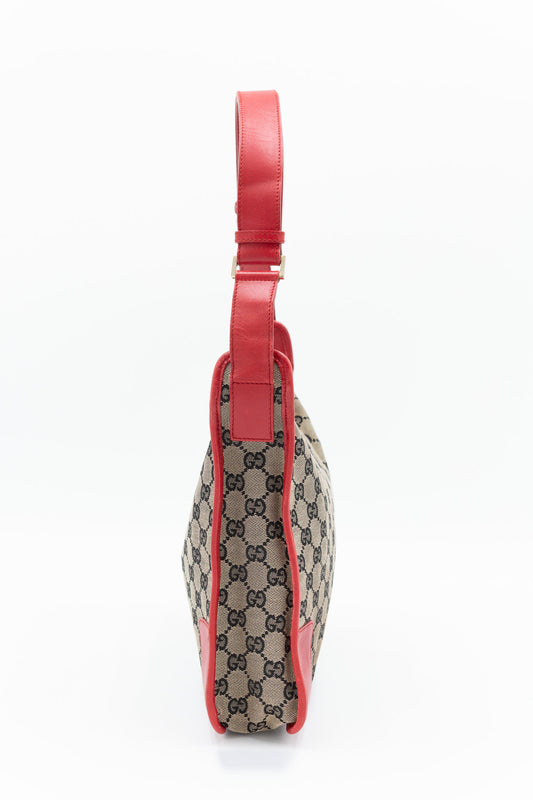 Gucci GG Canvas Red Leather Shoulder Bag