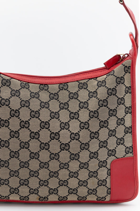 Gucci GG Canvas Red Leather Shoulder Bag