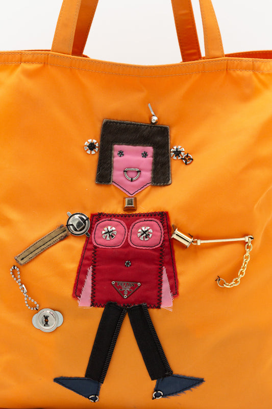 Prada Orange Nylon Trick Tote Bag Robot Girl