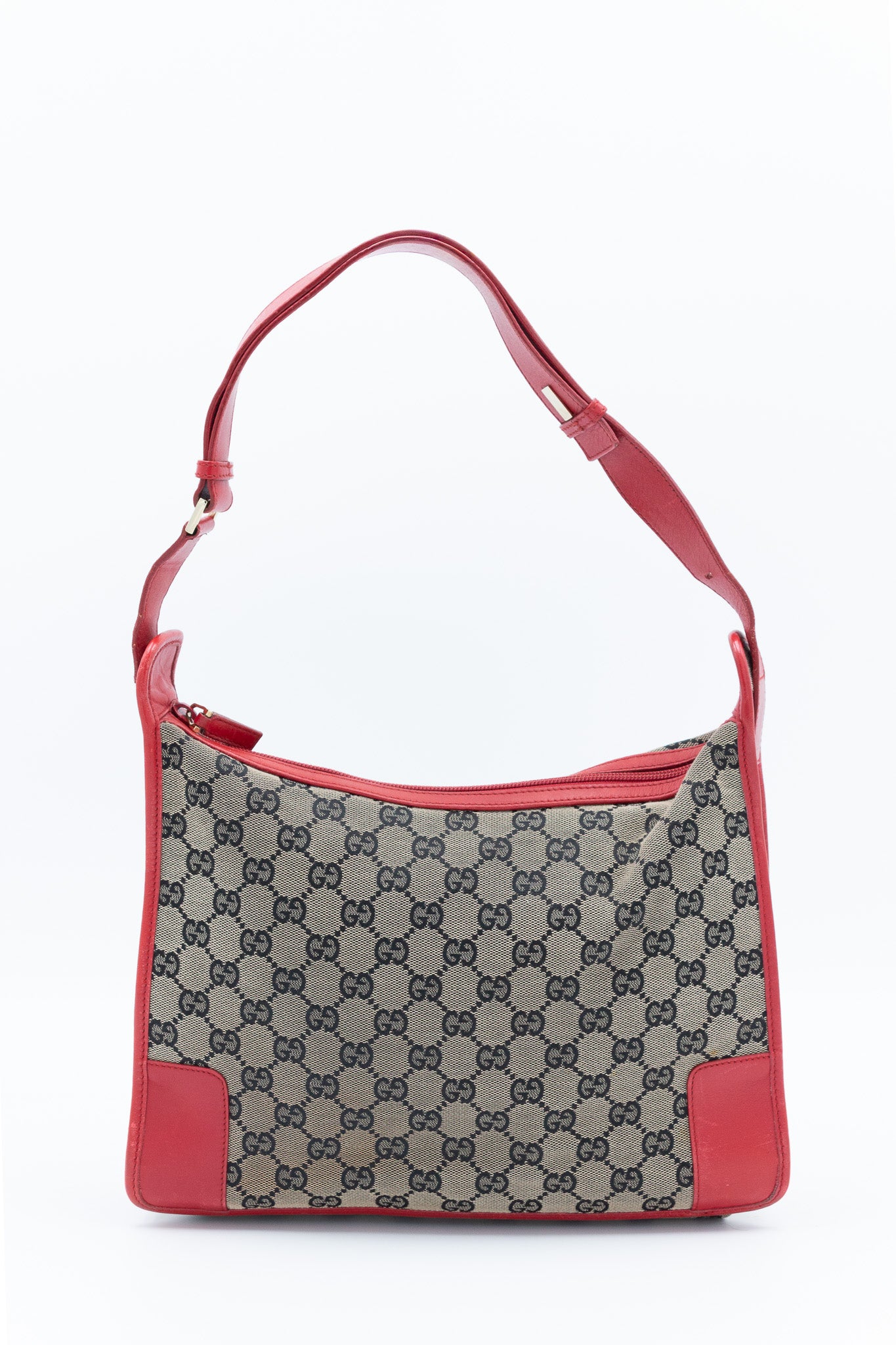 Gucci GG Canvas Red Leather Shoulder Bag
