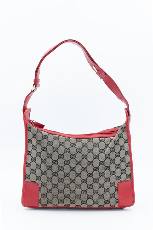 Gucci GG Canvas Red Leather Shoulder Bag
