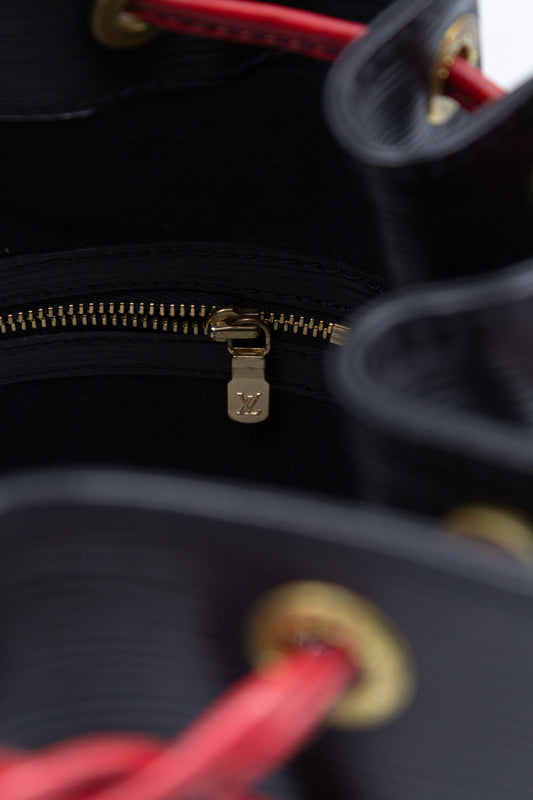 Louis Vuitton Noé Black and Red Epi Leather Bucket Bag
