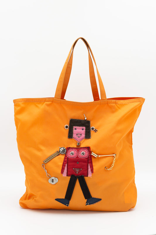 Prada Orange Nylon Trick Tote Bag Robot Girl