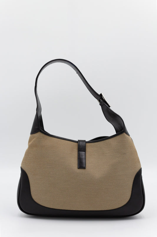 Gucci Jackie in Beige Canvas and Black Leather