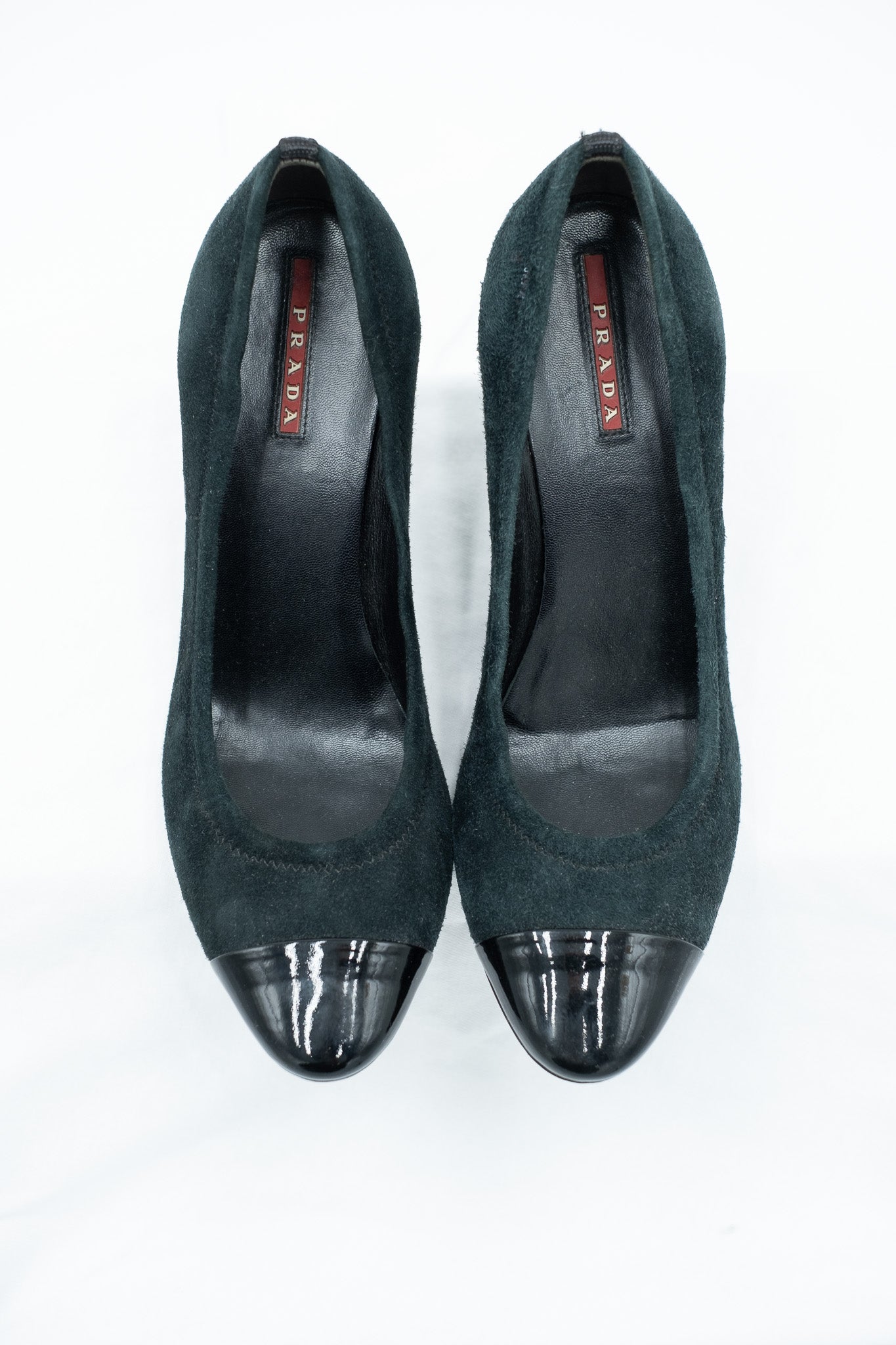 Prada dark green suede pumps