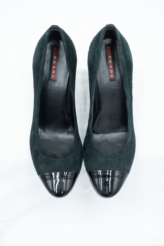 Prada dark green suede pumps