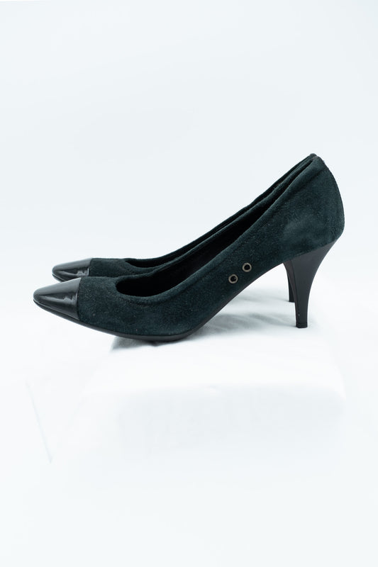 Prada dark green suede pumps