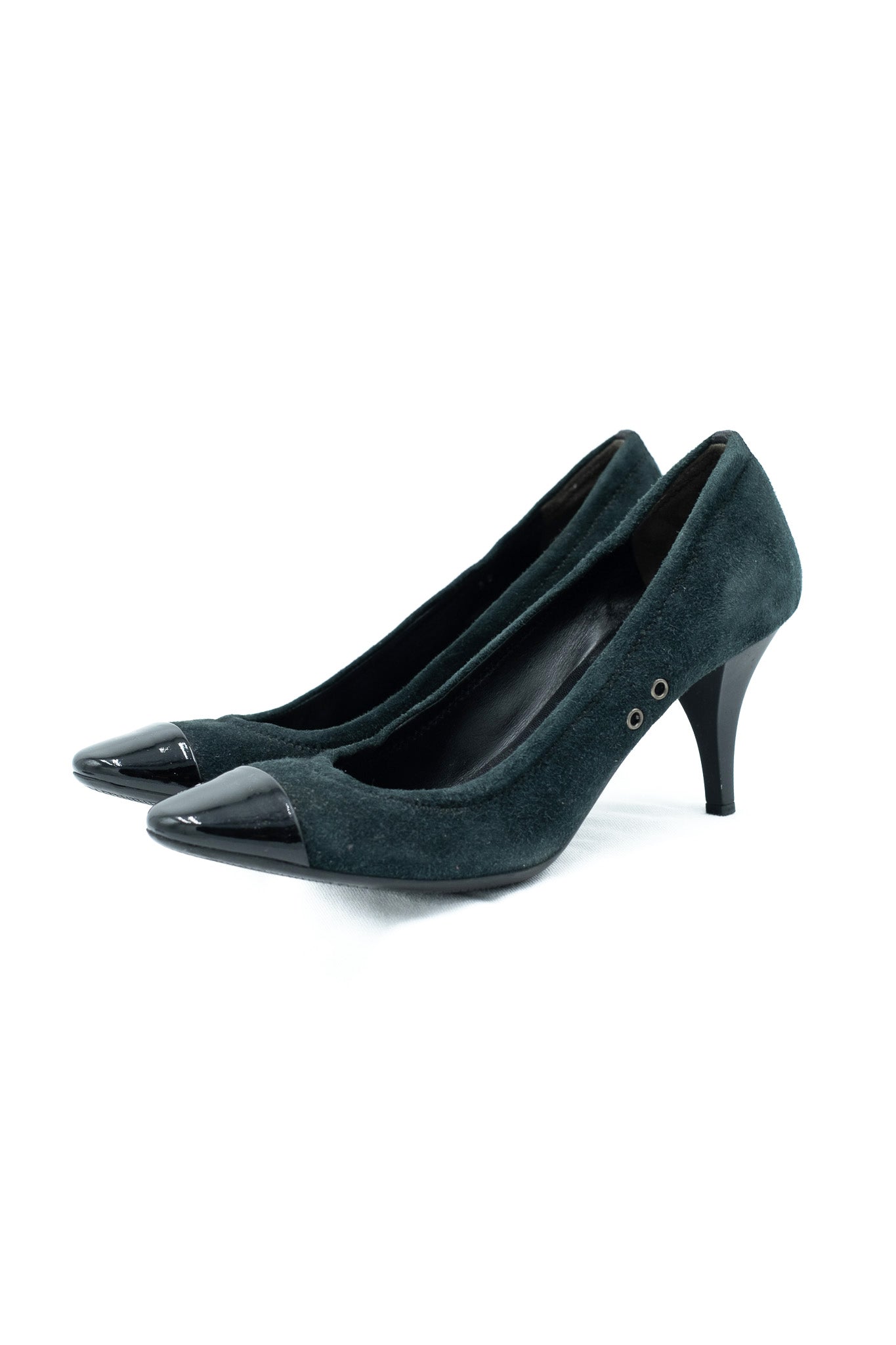 Prada dark green suede pumps