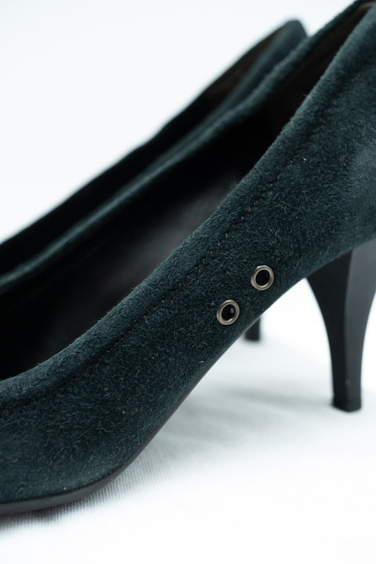 Prada dark green suede pumps