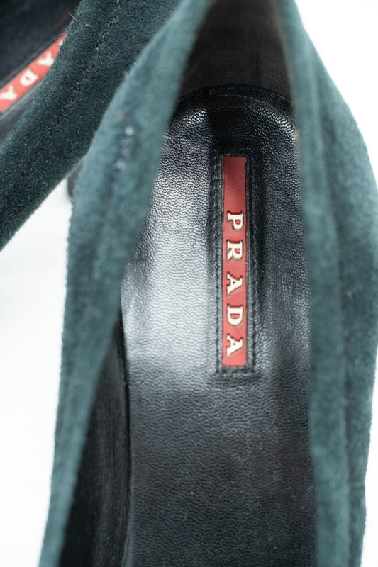 Prada dark green suede pumps