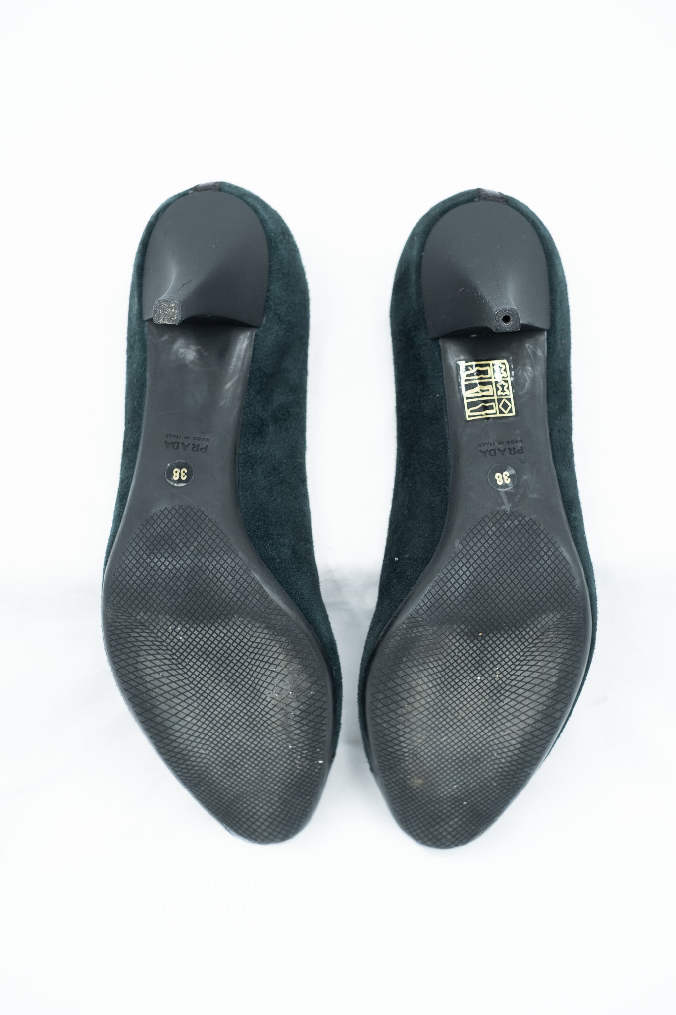 Prada dark green suede pumps