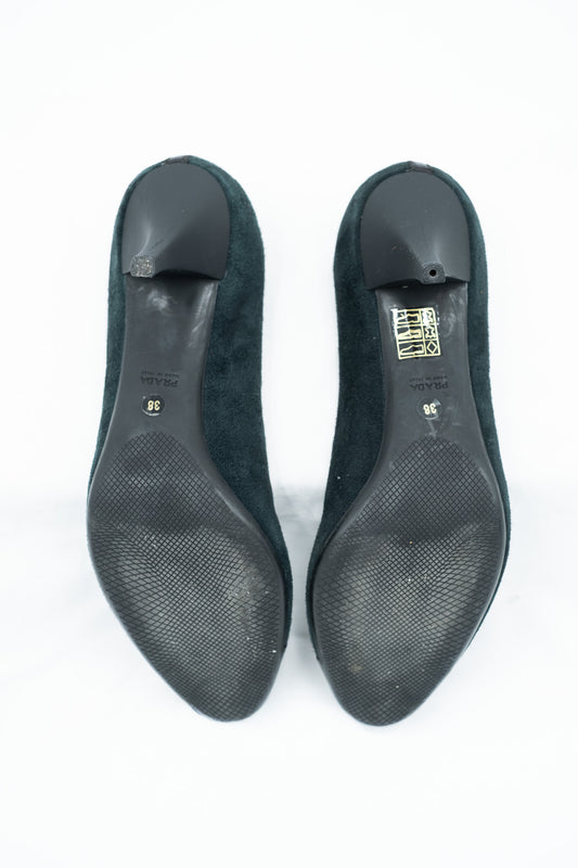 Prada dark green suede pumps