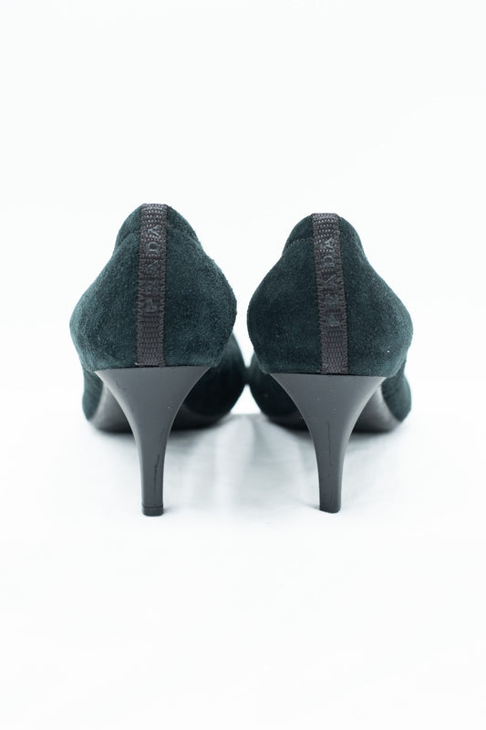 Prada dark green suede pumps
