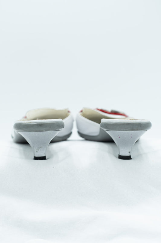 Prada white leather mules with red detail