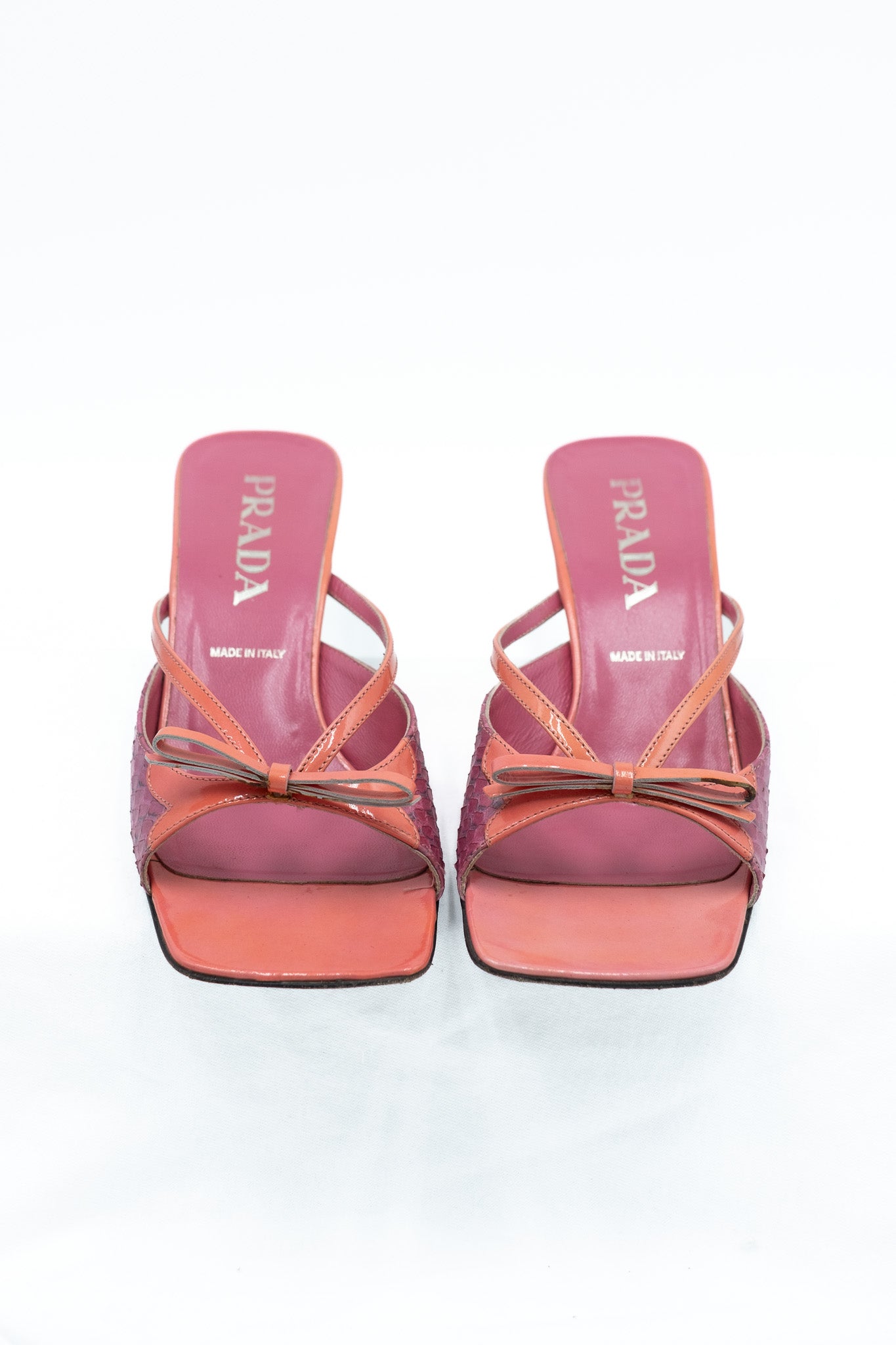Prada pink mules with python inserts