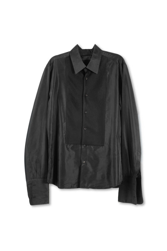 Camicia da smoking in nylon e seta lavata nera da uomo Prada