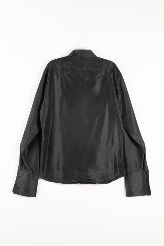Camicia da smoking in nylon e seta lavata nera da uomo Prada