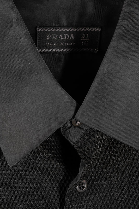 Camicia da smoking in nylon e seta lavata nera da uomo Prada