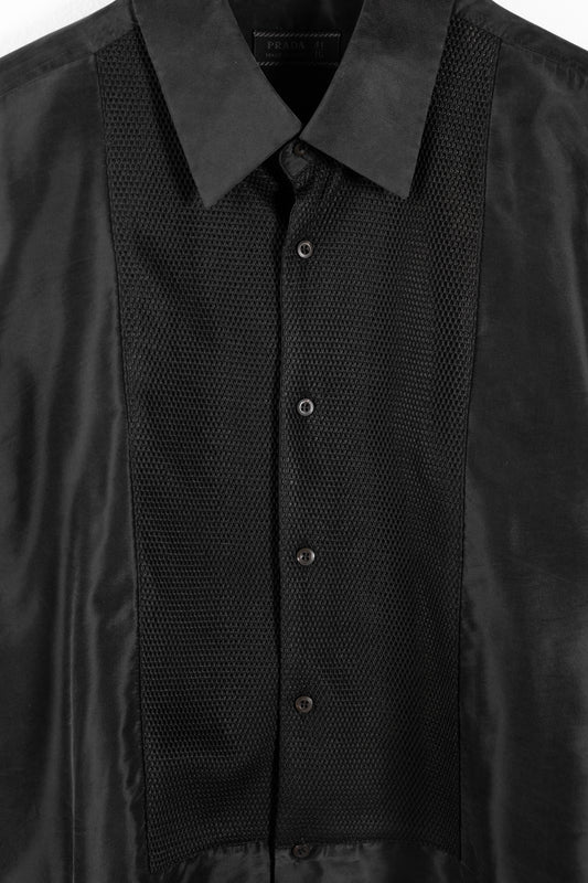 Camicia da smoking in nylon e seta lavata nera da uomo Prada