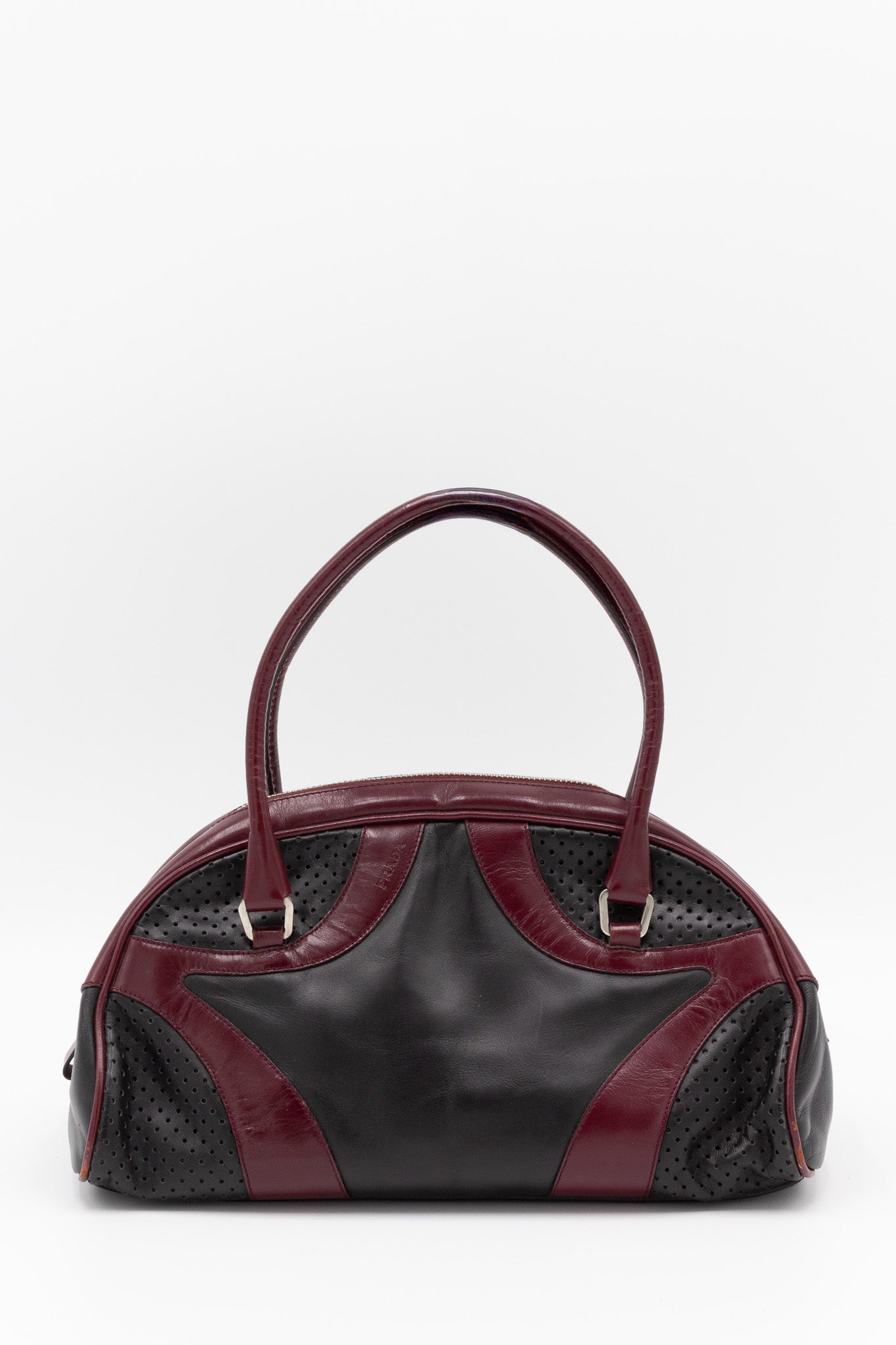 Prada Black & Bordeaux Leather Bowling Bag