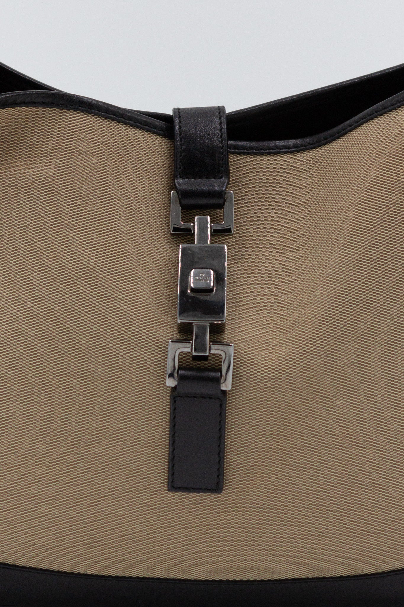 Gucci Jackie in Beige Canvas and Black Leather