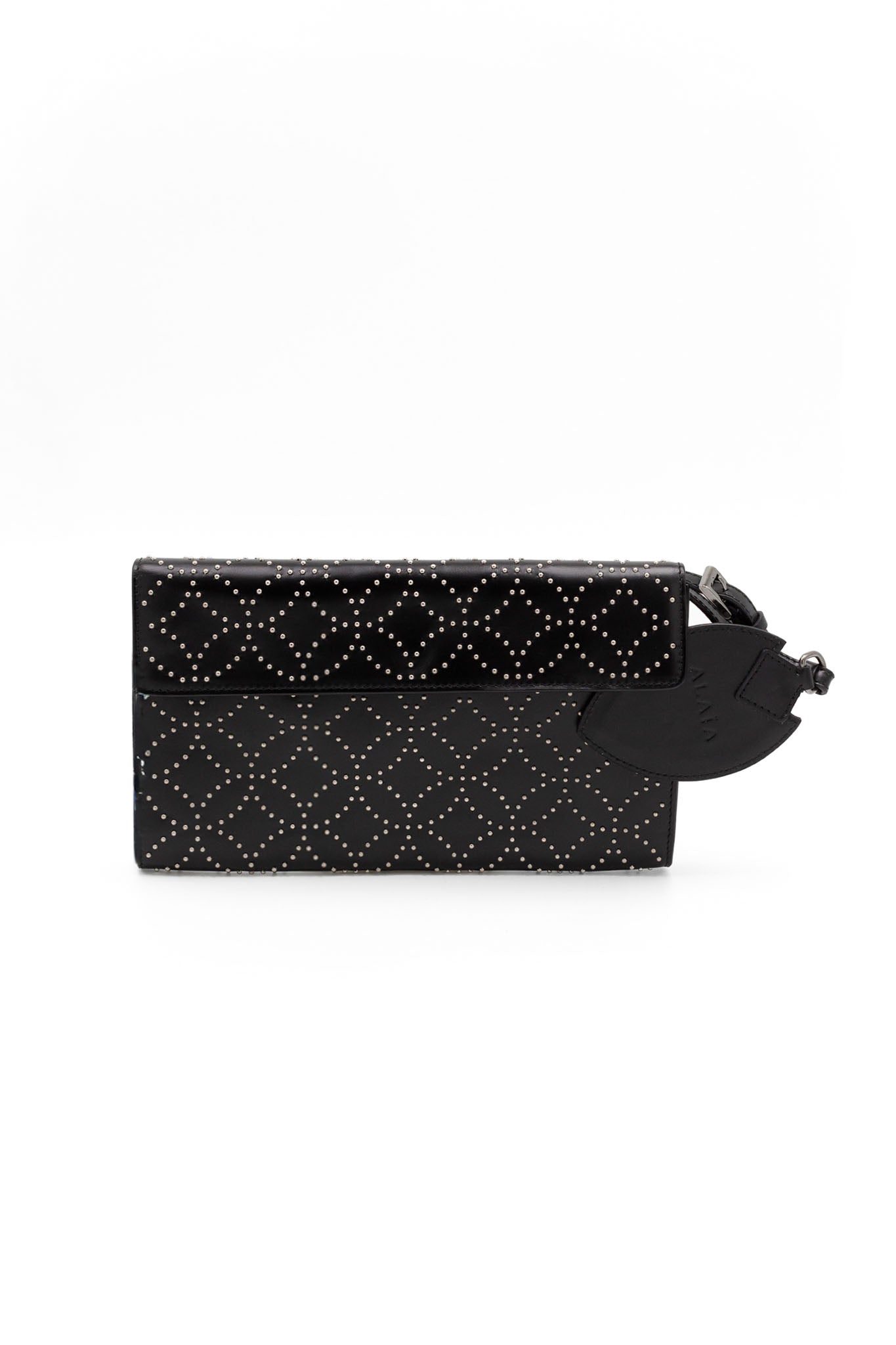 Pochette in pelle nera con borchie Alaïa