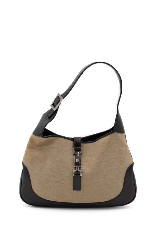 Gucci Jackie in tela beige e pelle nera