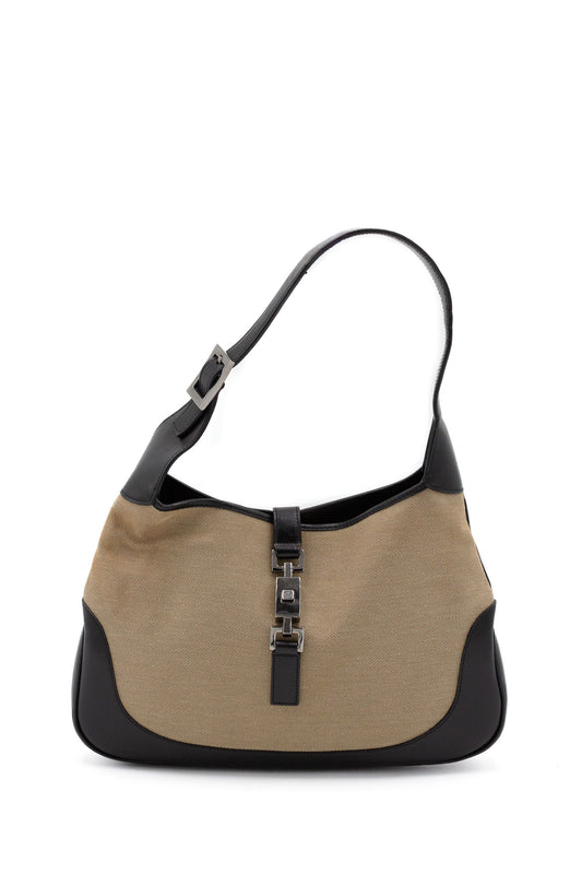 Gucci Jackie in tela beige e pelle nera