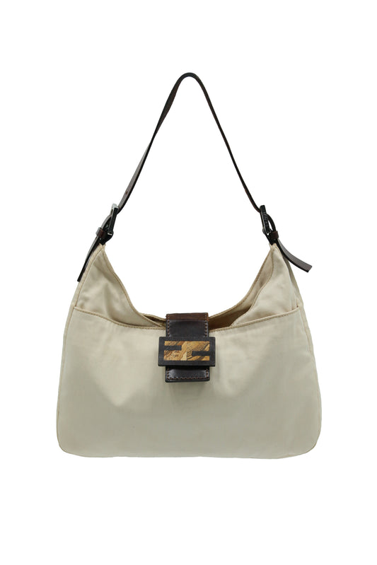 Fendi Mamma Baguette tracolla in tela beige