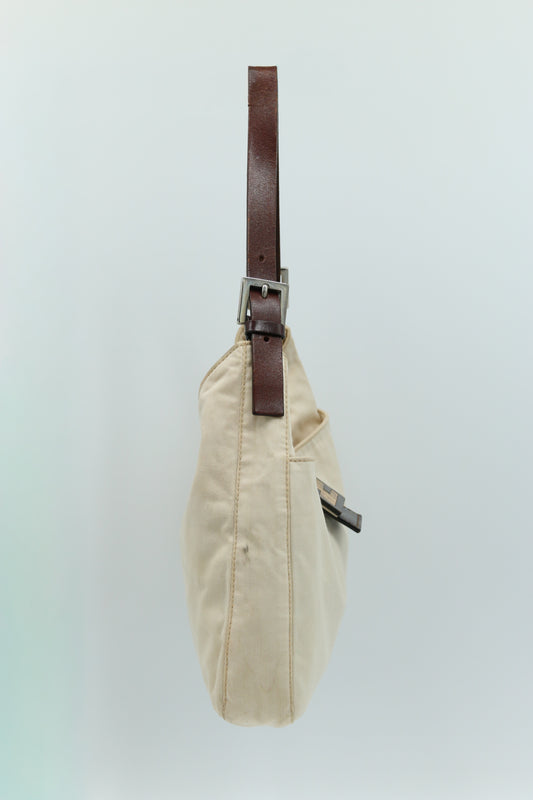 Fendi Mamma Baguette Shoulder Bag Canvas Beige