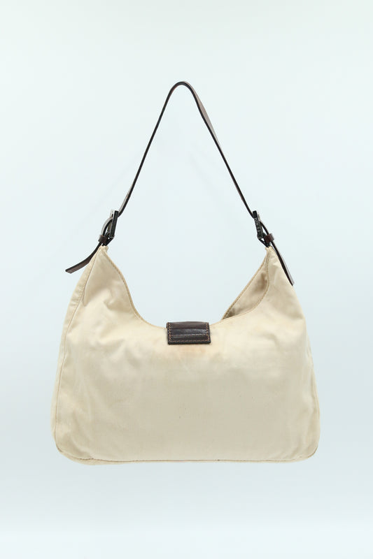 Fendi Mamma Baguette Shoulder Bag Canvas Beige