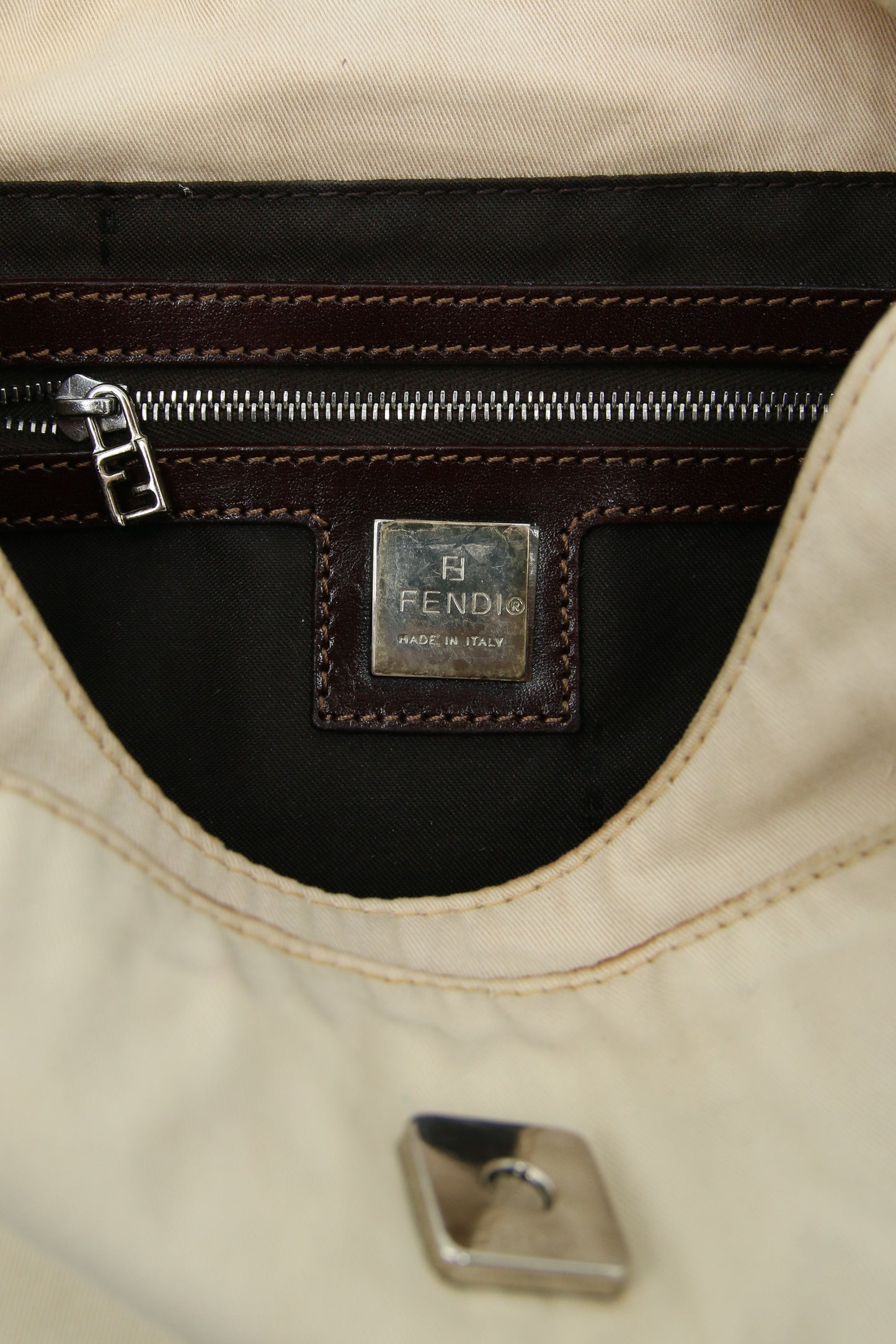 Fendi Mamma Baguette Shoulder Bag Canvas Beige