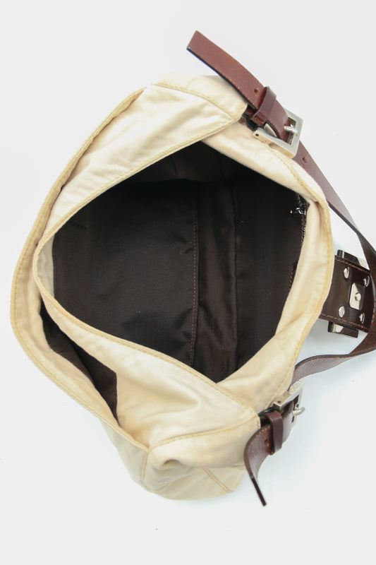 Fendi Mamma Baguette Shoulder Bag Canvas Beige