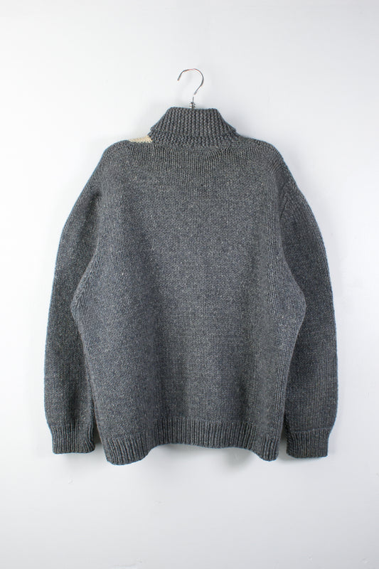 Wool Hand Made Grey Cowichan Sweater