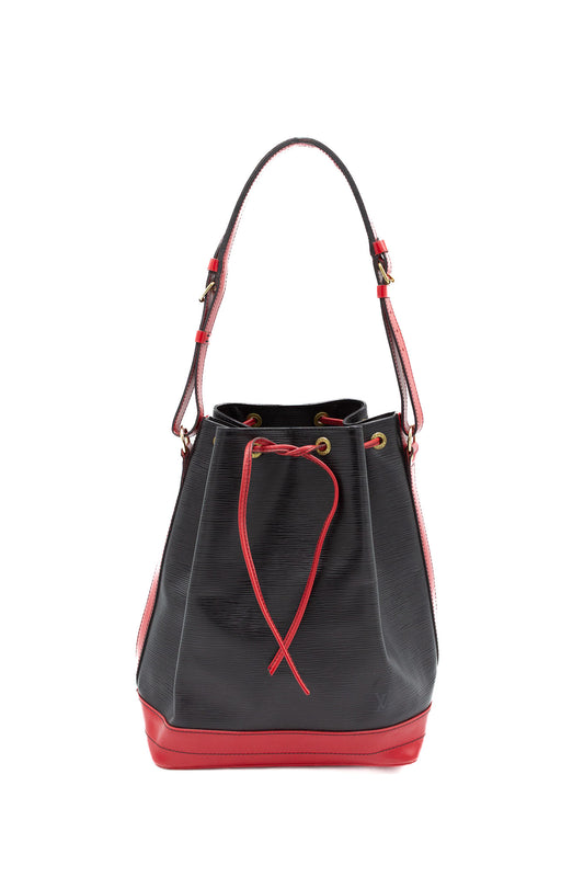 Borsa a secchiello Louis Vuitton Noé in pelle Epi nera e rossa