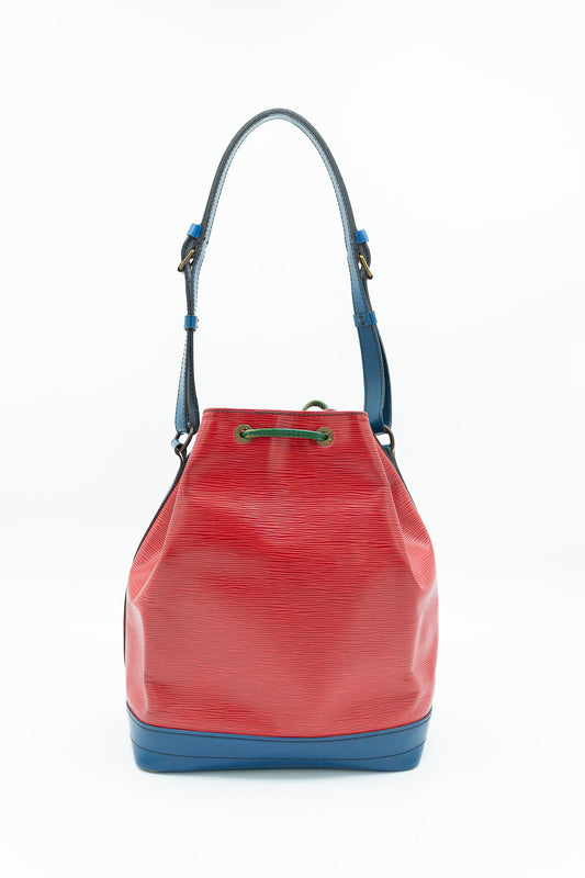 Louis Vuitton Noé Red and Blue Epi Leather Bucket Bag